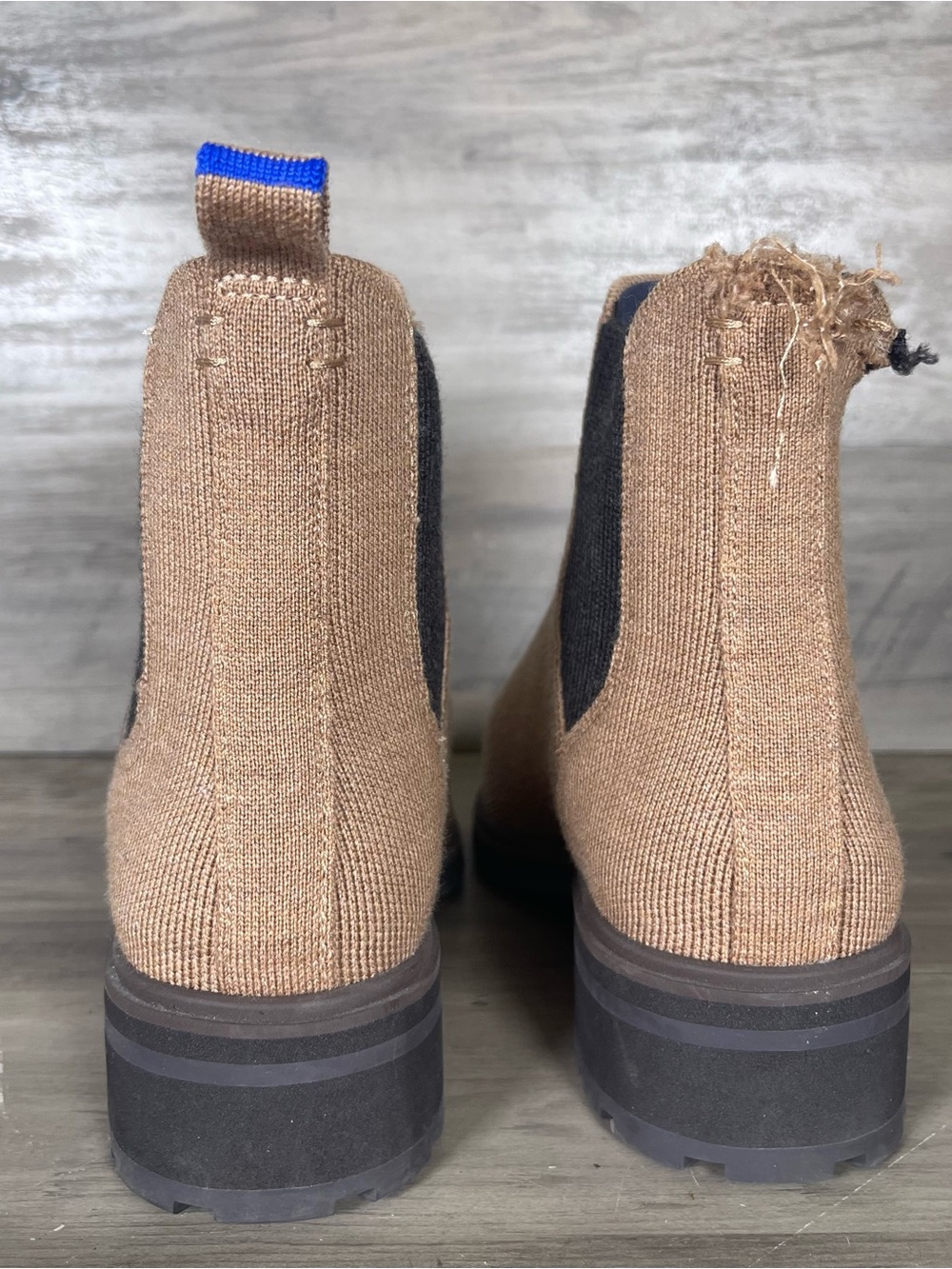 Rothys Womens 7 The Lug Boot Butternut Tan Brown Knit Pull On Boots - Picture 7 of 12